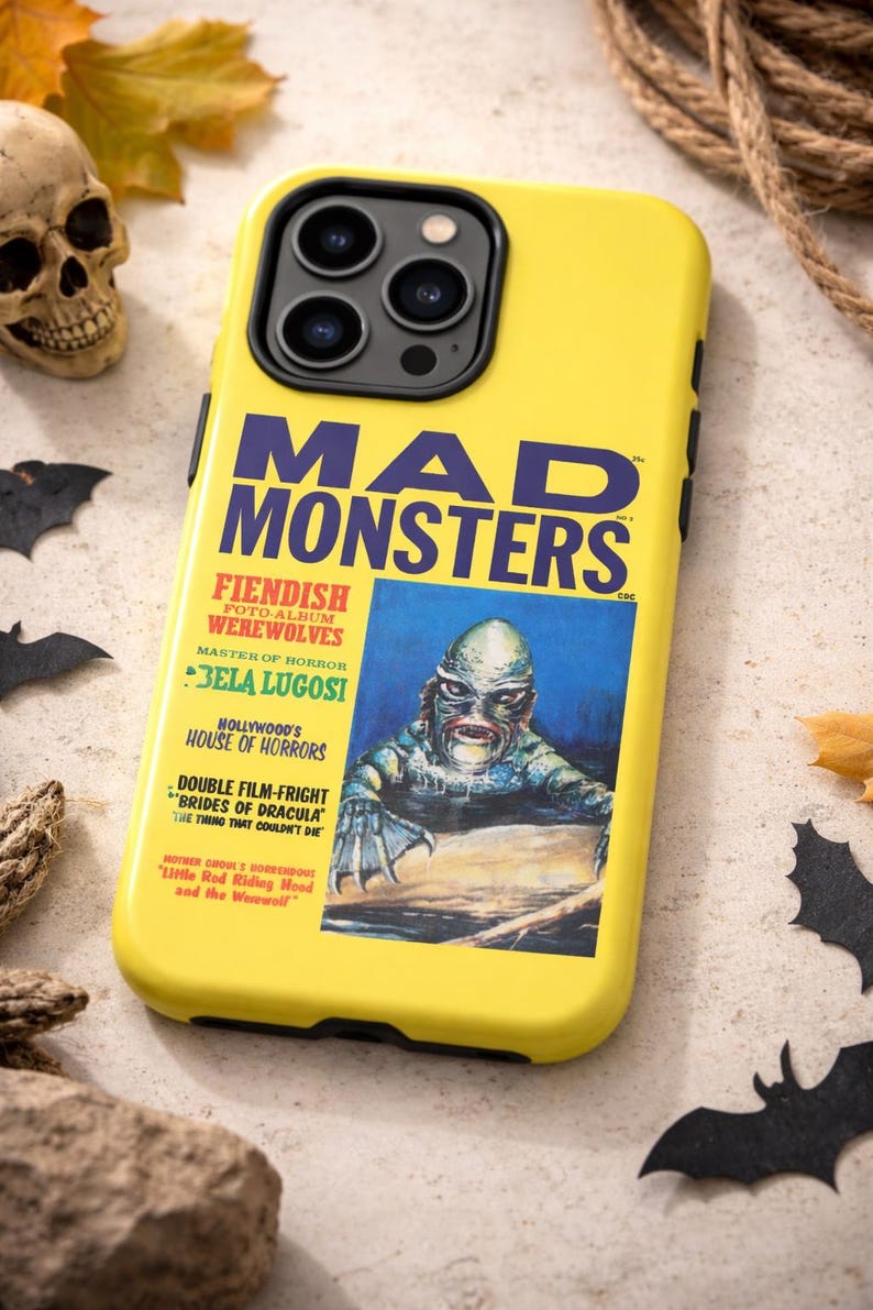 Retro Horror Movie Halloween Phone Case Vintage Monster Yellow Case Vintage Gothic Horror Movie Lover Old Hollywood Phone Case image 6