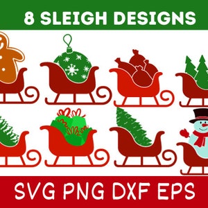 Kerst slee SVG, Kerstnacht SVG, Santa Slee SVG, peperkoek SVG, sneeuwpop SVG, pijnbomen SVG, Santa silhouet, Merry gesneden bestand