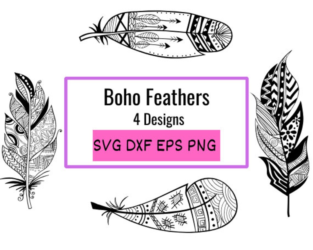 Boho Feather Svg Bundle, Feather Birds Svg, Dxf, Png, Jpg, Feathers ...