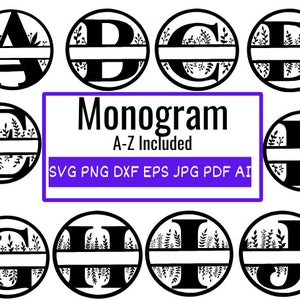 Monogram SVG Bundle, Split Monogram SVG Bundle, Spilt Letter Svg, Alphabet Clipart, Last Name Svg, Family Name Frame, Initial Svg