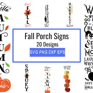 Paquete SVG de letrero de porche de otoño, letrero de porche de Acción de Gracias, svg de bienvenida a casa, diseños de letreros de otoño, SVG de otoño, SVG de cosecha, letrero de porche de Halloween