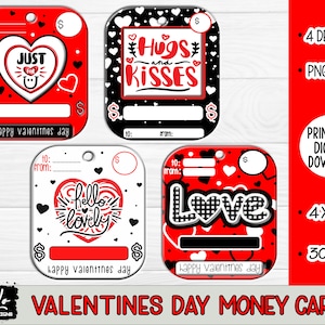 Valentine&#39;s Day Money Card, Holiday Money Holder, Printable Money Card, Lip Balm Pouch Money Card, Valentine Card, Print-Then-Cut Money Card