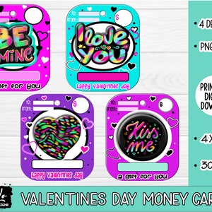 Valentine&#39;s Day Money Holder, Retro Valentine Card, Printable Money Card, Lip Balm Pouch Money Card, Print-Then-Cut, Holiday Money Card