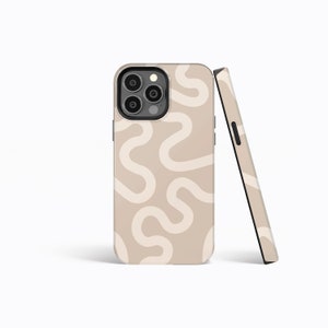 WAVY LINES BEIGE Abstract Boho Protective Phone Case | iPhone 14/13/12/11 Xs Xr MagSafe | Samsung Galaxy S23/S22/S21 Plus Ultra | Slim Tough