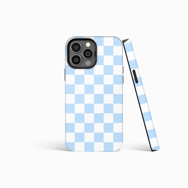 LIGHT BLUE Checkered Durable Phone Case | iPhone 15/14/13/12/11 Pro Max MagSafe | Galaxy S23/S22/S21 Ultra | Pixel 6/7/8 Pro | Slim Tough