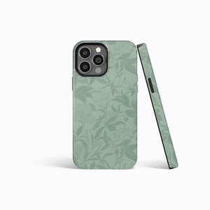 BOTANICAL PATTERN Sage Green Matte Hard Phone Case | iPhone 15/14/13/12/11 Pro Max MagSafe | Galaxy S24/S23/S22/S21 Ultra | Pixel 6/7 Pro