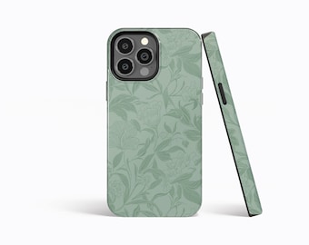 BOTANICAL PATTERN Sage Green Matte Hard Phone Case | iPhone 15/14/13/12/11 Pro Max MagSafe | Galaxy S24/S23/S22/S21 Ultra | Pixel 6/7 Pro