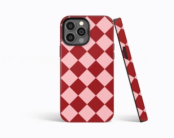 RED CHECKERED Diamond Protective Phone Case | iPhone 15/14/13/12/11 Pro Max MagSafe | Galaxy S23/S22/S21 Ultra | Pixel 6/7 Pro | Slim Tough
