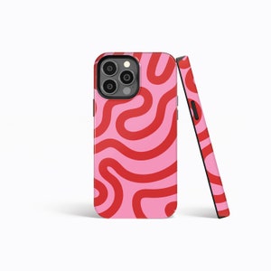 RED PINK ROADS Abstract Protective Phone Case | iPhone 16/15/14/13/12 Pro Max MagSafe | Galaxy S24/S23/S22 Ultra | Pixel 7/8/9 | Slim Tough