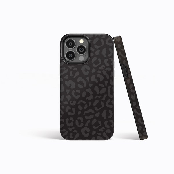 MATTE BLACK LEOPARD Print Protective Phone Case | iPhone 15/14/13/12/11 Pro Max MagSafe Compatible| Galaxy S24/S23/S22 Ultra | Pixel 6/7 Pro
