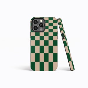 GREEN BEIGE Stretch Checkered Phone Case | iPhone 16/15/14/13/12 Pro Max MagSafe | Galaxy S24/S23/S22 Ultra | Pixel 7/8/9 | Slim Tough