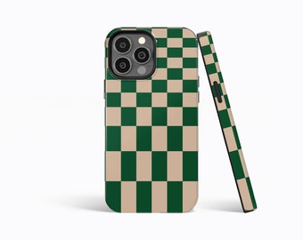 GREEN BEIGE Stretch Checkered Phone Case | iPhone 16/15/14/13/12 Pro Max MagSafe | Galaxy S24/S23/S22 Ultra | Pixel 7/8/9 | Slim Tough