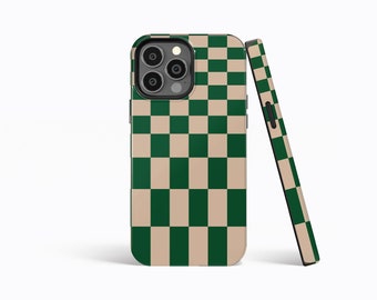 GREEN BEIGE Stretch Checkered Phone Case | iPhone 15/14/13/12/11 Pro Max MagSafe | Galaxy S24/S23/S22/S21 Ultra | Pixel 6/7 Pro | Slim Tough