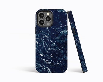 BLUE MARBLE TEXTURE - Protective Phone Case for iPhone 14 13 12 11 Xs Xr MagSafe & Galaxy S23 S22 S21 S20 Plus Ultra -Slim Tough Matte