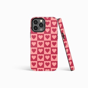 RED HEARTS Checkered Valentine Phone Case | iPhone 15/14/13/12 Pro Max MagSafe | Galaxy S24/S23/S22/S21 Ultra | Pixel 7/8 Pro | Slim Tough