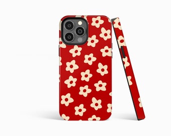 RED FLORAL Matte Hard Phone Case | iPhone 15/14/13/12/11 Pro Max MagSafe | Galaxy S24/S23/S22/S21 Ultra | Pixel 6/7/8 Pro | Slim Tough