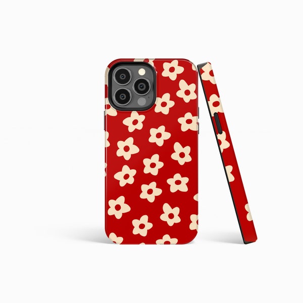 RED FLORAL Matte Hard Phone Case | iPhone 15/14/13/12/11 Pro Max MagSafe | Galaxy S24/S23/S22/S21 Ultra | Pixel 6/7/8 Pro | Slim Tough