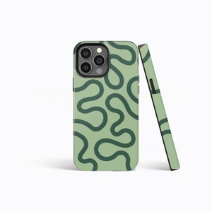 WAVY LINES GREEN - Protective Phone Case - iPhone 14 13 12 11 Xs MagSafe Samsung Galaxy S23 S22 S21 Plus Ultra Slim Tough