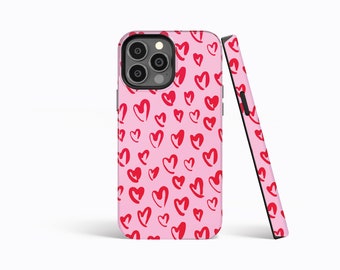RED HEARTS PATTERN Protective Phone Case | iPhone 15/14/13/12/11 Pro Max MagSafe | Galaxy S23/S22/S21 Ultra | Pixel 6/7 Pro | Slim Tough