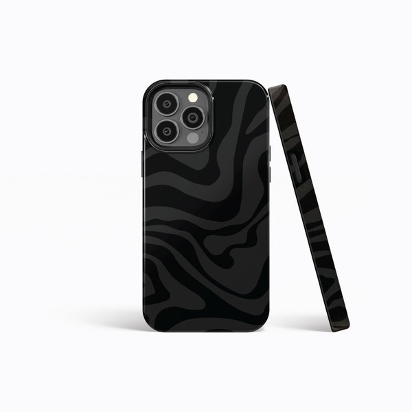 MATTE BLACK Wavy Zebra Pattern -Protective Gloss Phone Case for iPhone 14/13/12/11/Xs MagSafe & Galaxy S23/S22/S21/S20 Plus Ultra-Slim Tough