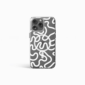 WHITE WAVY LINES Clear MagSafe Phone Case | iPhone 16/15/14/13/12 Pro Max MagSafe | Galaxy S24/S23/S22 Ultra | Pixel 7/8 Pro | Slim Tough