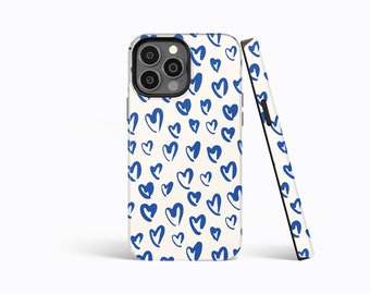 BLUE AND CREAM Hearts Protective Phone Case | iPhone 15/14/13/12/11 Pro Max MagSafe | Galaxy S24/S23/S22/S21 Ultra | Pixel 6/7/8 Pro