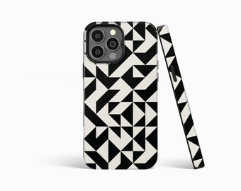 BAUHAUS GEOMETRIC Black Cream Matte Phone Case iPhone 16/15/14/13/12 Pro  Max MagSafe Galaxy S24/S23/S22 Ultra Pixel 7/8/9 Slim Tough
