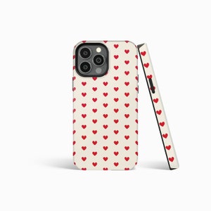 RED BEIGE HEARTS Valentine Love Phone Case | iPhone 16/15/14/13/12 Pro Max MagSafe | Galaxy S24/S23/S22 Ultra | Pixel 7/8 Pro | Slim Tough
