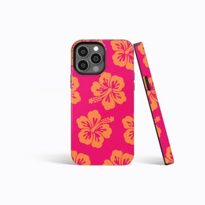 PINK ORANGE HIBISCUS Retro Cool Phone Case | iPhone 16/15/14/13/12/11 Pro Max MagSafe | Galaxy S24/S23/S22 Ultra | Pixel 7/8 | Slim Tough