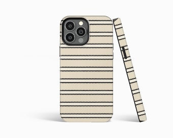 BEIGE FABRIC Effect Horizontal Striped Phone Case | iPhone 15/14/13/12 Pro Max MagSafe | Galaxy S23/S22Ultra | Google Pixel 7/8 | Slim Tough