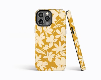 BOTANICAL PATTERN Yellow Floral Hard Phone Case | iPhone 14/13/12/11 Pro Max MagSafe | Galaxy S23/S22/S21 Ultra | Pixel 6/7 Pro | Slim Tough