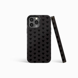 MATTE BLACK HEARTS Valentine Phone Case | iPhone 16/15/14/13/12 Pro Max MagSafe | Galaxy S24/S23/S22 Ultra | Pixel 7/8/9 | Slim Tough