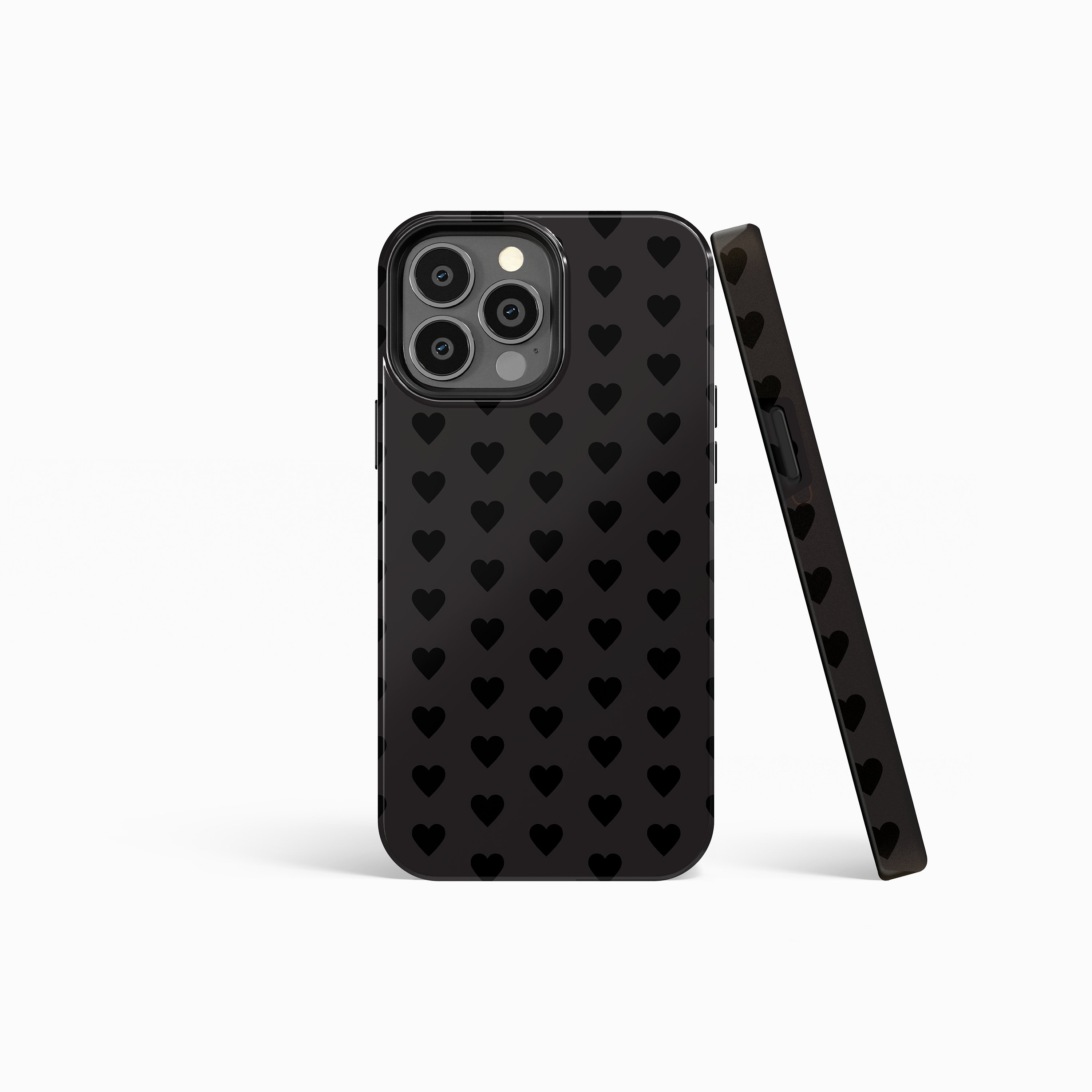Black Cute Simple Hearts Phone Case with Lens Protection for