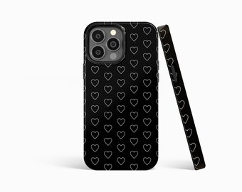 BLACK WHITE HEART Outline Valentine Love Phone Case | iPhone 15/14/13/12/11 MagSafe | Galaxy S24/S23/S22 Ultra | Pixel 7/8 Pro | Slim Tough