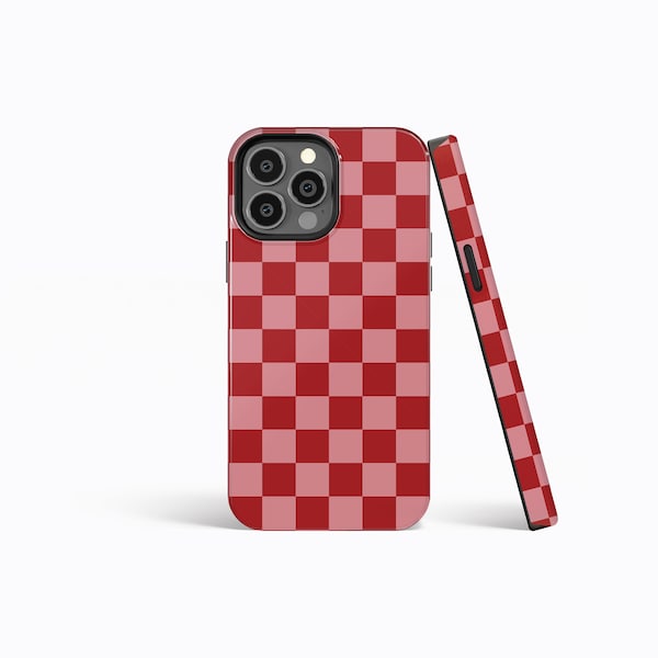 RED Checkered Hard Phone Case Cover | iPhone 15/14/13/12/11 Pro Max MagSafe | Galaxy S23/S22/S21 Ultra | Pixel 6/7 Pro | Slim Tough Matte