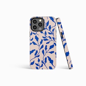 BLUE CREAM Botanical Flower Matte Phone Case | iPhone 16/15/14/13/12 Pro Max MagSafe | Galaxy S24/S23/S22 Ultra | Pixel 7/8/9 | Slim Tough