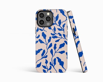 BLUE CREAM Botanical Flower Matte Phone Case | iPhone 15/14/13/12/11 Pro Plus Max Xs MagSafe | Galaxy S23/S22/S21 Plus Ultra | Slim Tough