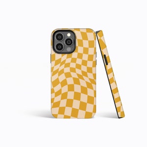 YELLOW BEIGE Wavy Checkered Protective Phone Case |iPhone 16/15/14/13/12 Pro Max MagSafe |Galaxy S24/S23/S22 Ultra |Pixel 7/8/9 | Slim Tough
