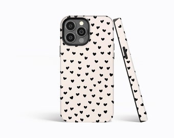 CREAM BLACK HEARTS Pattern Phone Case | iPhone 15/14/13/12/11 Pro Max MagSafe | Galaxy S24/S23/S22/S21 Ultra | Pixel 6/7 Pro | Slim Tough