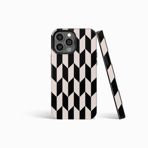 BLACK CREAM CHEVRON Checkered Matte Phone Case | iPhone 15/14/13/12 Pro Max MagSafe | Galaxy S24/S23/S22/S21 Ultra | Pixel 7/8 | Slim Tough