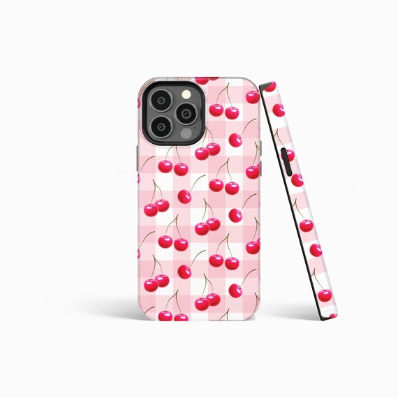 CHERRIES PLAID Pattern Matte Phone Case iPhone 16/15/14/13/12