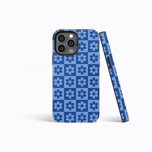 BLUE FLORAL Phone Case Checkered Summer | iPhone 15/14/13/12/11 Pro Max MagSafe | Galaxy S23/S22/S21 Ultra | Pixel 6/7 Pro | Slim Tough Hard