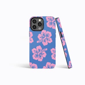 BLUE PINK HIBISCUS Retro Cool Phone Case | iPhone 16/15/14/13/12/11 Pro Max MagSafe | Galaxy S24/S23/S22 Ultra | Pixel 7/8 | Slim Tough