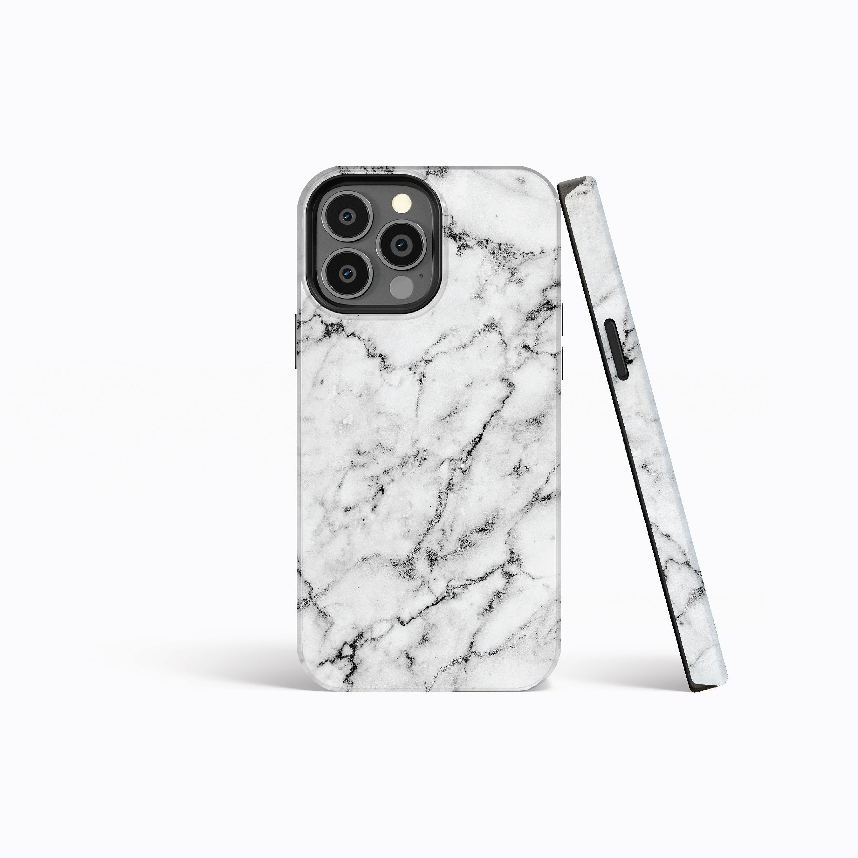 SATIN WHITE Marble Protective Phone Case | iPhone 16/15/14/13/12 Pro Max MagSafe | Galaxy S24/S23/S22 Ultra | Pixel 7/8 Pro | Slim Tough