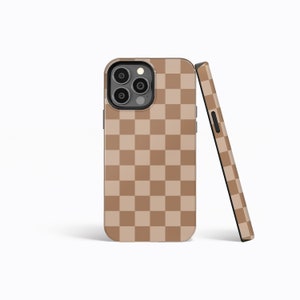 BEIGE Checkered Hard Shell Phone Case | iPhone 15/14/13/12/11 Pro Max MagSafe | Galaxy S23/S22/S21 Ultra | Pixel 6/7 Pro | Slim Tough Cover