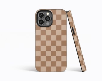 BEIGE Checkered Hard Shell Phone Case | iPhone 15/14/13/12/11 Pro Max MagSafe | Galaxy S23/S22/S21 Ultra | Pixel 6/7 Pro | Slim Tough Cover