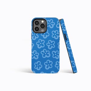 BLUE GROOVY FLOWERS Retro Cool Phone Case | iPhone 16/15/14/13/12/11 Pro Max MagSafe | Galaxy S24/S23/S22 Ultra | Pixel 7/8 | Slim Tough
