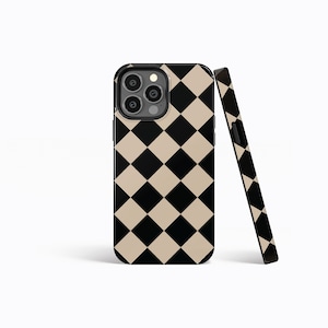 BLACK BEIGE Checkered Diamond Phone Case | iPhone 16/15/14/13/12 Pro Max MagSafe | Galaxy S24/S23/S22 Ultra | Pixel 7/8/9 | Slim Tough