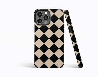 BLACK BEIGE Checkered Diamond Phone Case | iPhone 16/15/14/13/12 Pro Max MagSafe | Galaxy S24/S23/S22 Ultra | Pixel 7/8/9 | Slim Tough