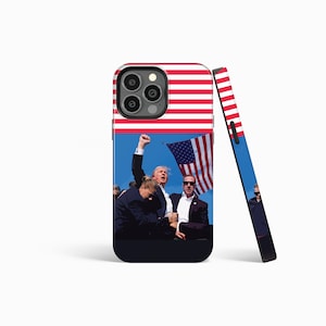 DONALD TRUMP 2024 America Flag Rally Survival Assasination Phone Case | iPhone 16/15/14/13 Pro Max MagSafe |Galaxy S24/S23 Ultra Slim Tough